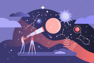 展望鏡で宇宙を覗く男